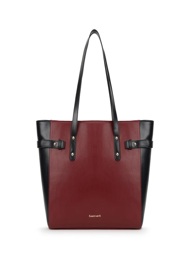 Fastrack Cherry Powermode Laptop Tote For Women | Cherry & Black Faux Leather Bag | Fits Upto 15" Laptop | Ladies Tote Bag with Zipper Closure & Utility Pockets - Image 1
